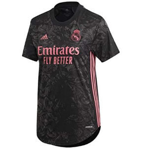 Camiseta Real Madrid negra para mujer tercera equipacion temporada 2020 21 con logo Emirates Fly Better