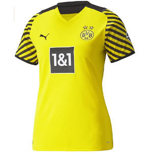Camiseta de Borussia Dortmund femenino mangas negras a rayas con logo 1&1